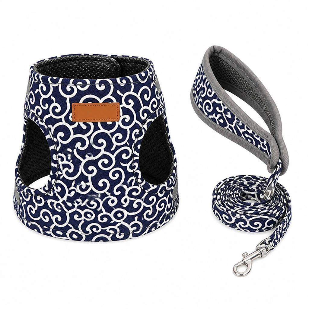 PurrfectFit™ – Harnais pour chat avec imprimé japonais en tourbillon et laisse rembourrée