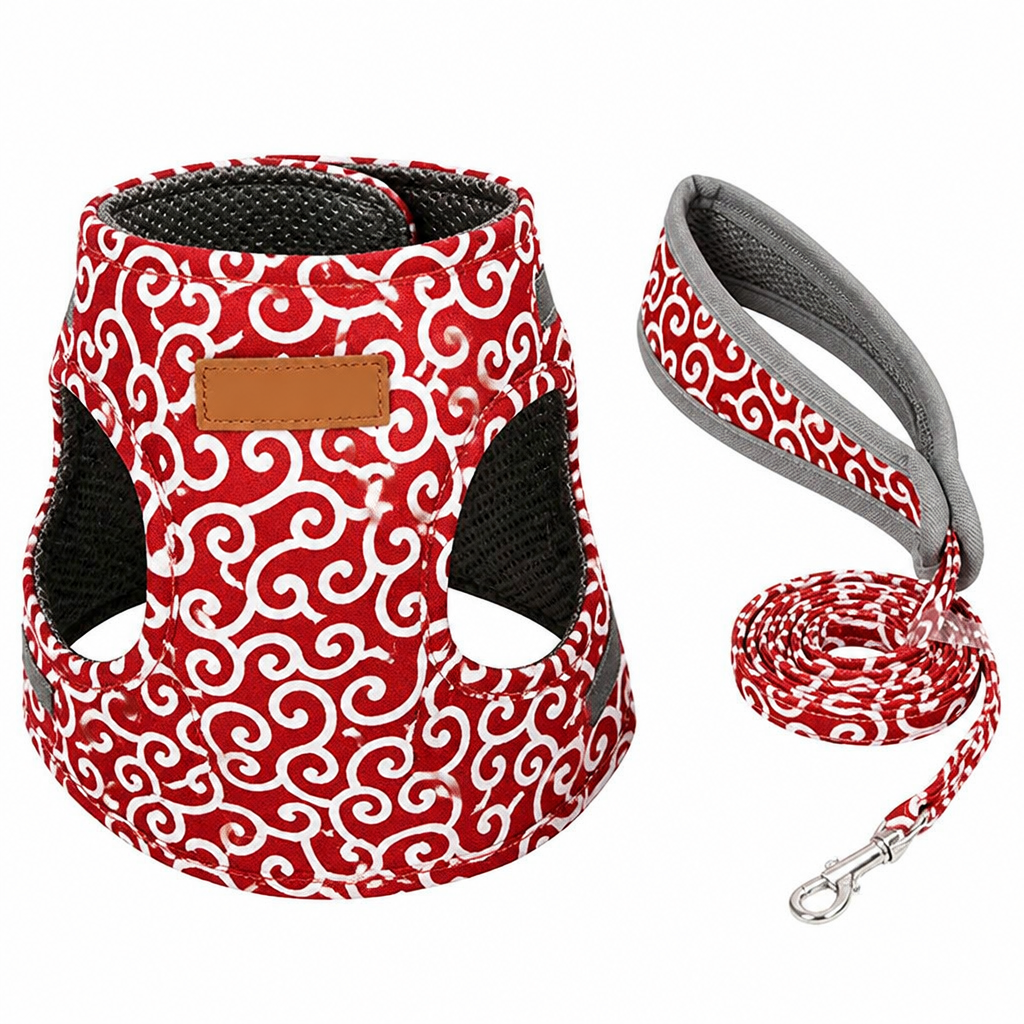 PurrfectFit™ – Harnais pour chat avec imprimé japonais en tourbillon et laisse rembourrée