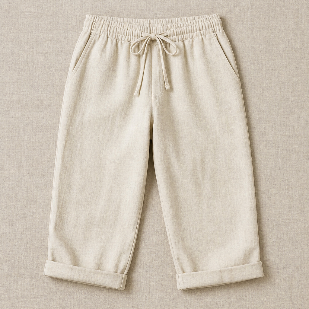 SenseLuxe™ – Pantalons Capri en Coton-Lin Respirant avec Manches Roulées