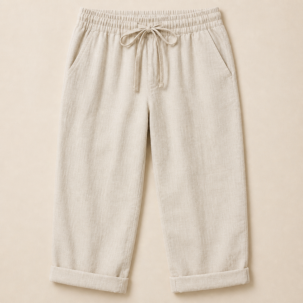 SenseLuxe™ – Pantalons Capri en Coton-Lin Respirant avec Manches Roulées