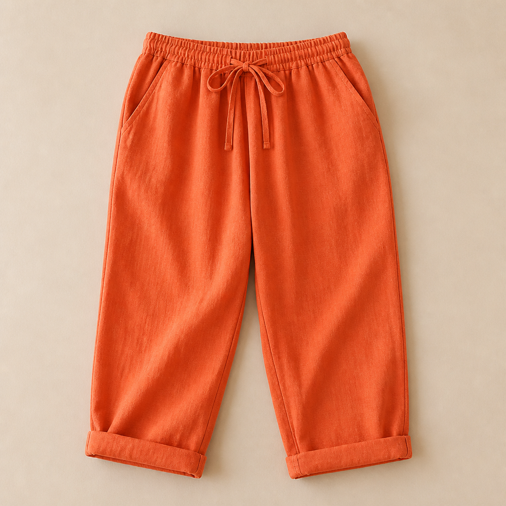SenseLuxe™ – Pantalons Capri en Coton-Lin Respirant avec Manches Roulées