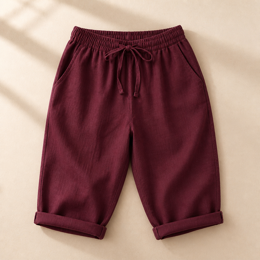 SenseLuxe™ – Pantalons Capri en Coton-Lin Respirant avec Manches Roulées