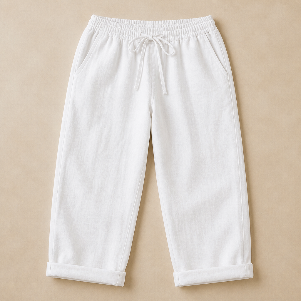 SenseLuxe™ – Pantalons Capri en Coton-Lin Respirant avec Manches Roulées