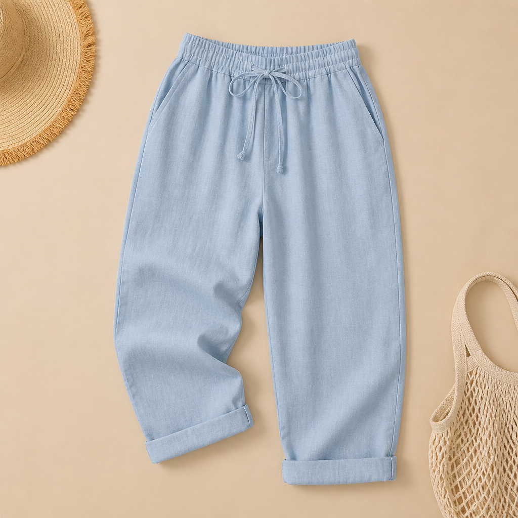 SenseLuxe™ – Pantalons Capri en Coton-Lin Respirant avec Manches Roulées