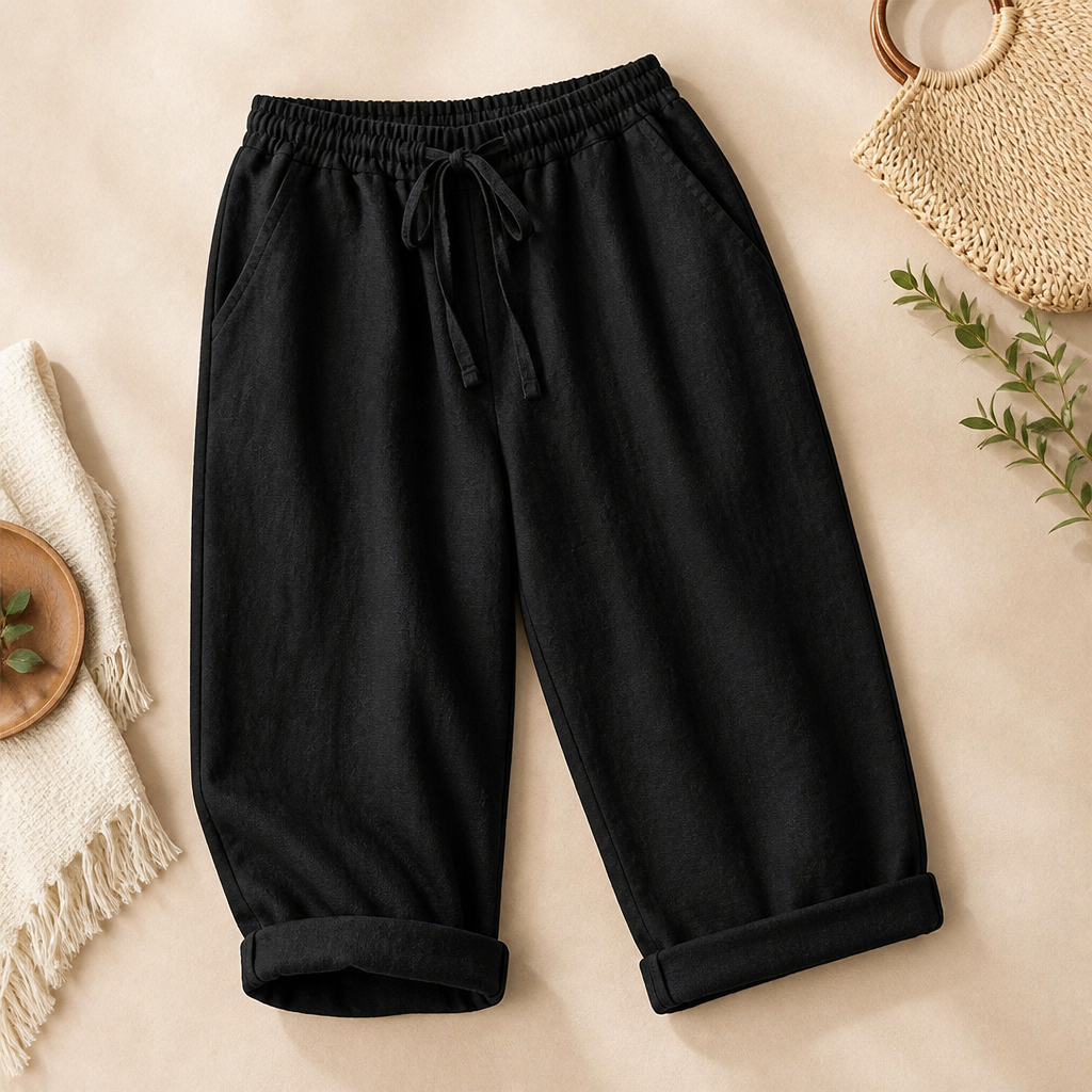 SenseLuxe™ – Pantalons Capri en Coton-Lin Respirant avec Manches Roulées
