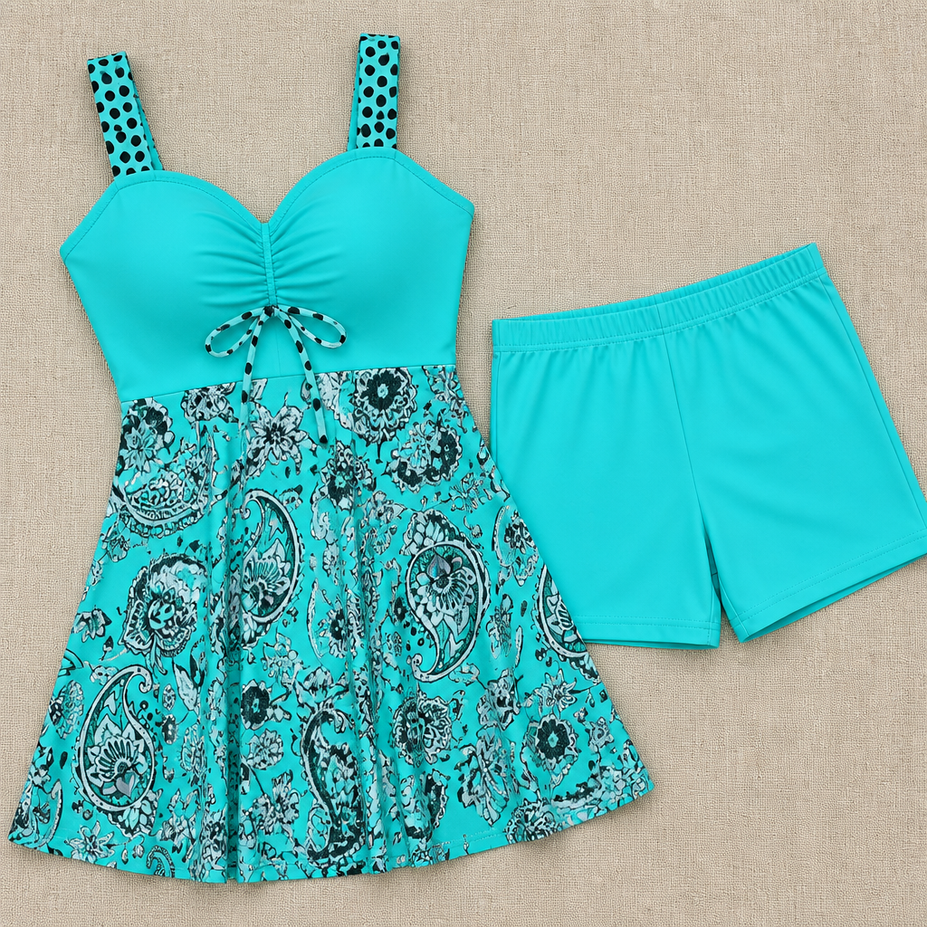 OceaniAura™ – Robe de bain Tankini fluide à motif paisley avec shorts boxers
