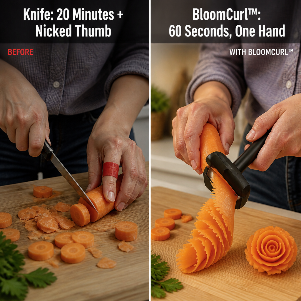 BloomCurl™ — Transformez des Carottes en Roses de Style Restaurant en Moins de 60 Secondes