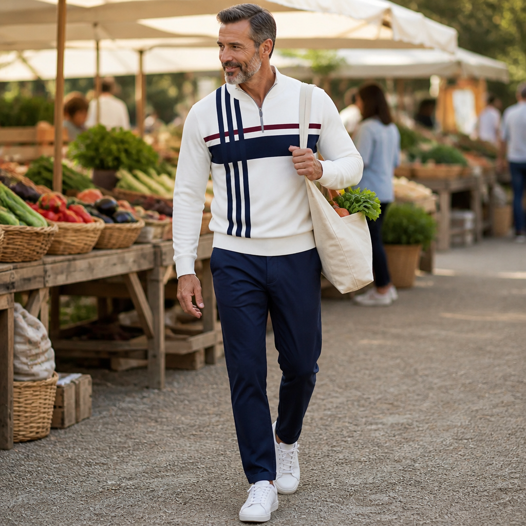 VibeFlex™ – Ensemble à Rayures Modernes avec Col Montant et Zip Quart de Longueur