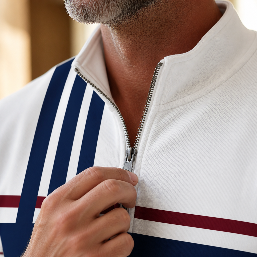 VibeFlex™ – Ensemble à Rayures Modernes avec Col Montant et Zip Quart de Longueur