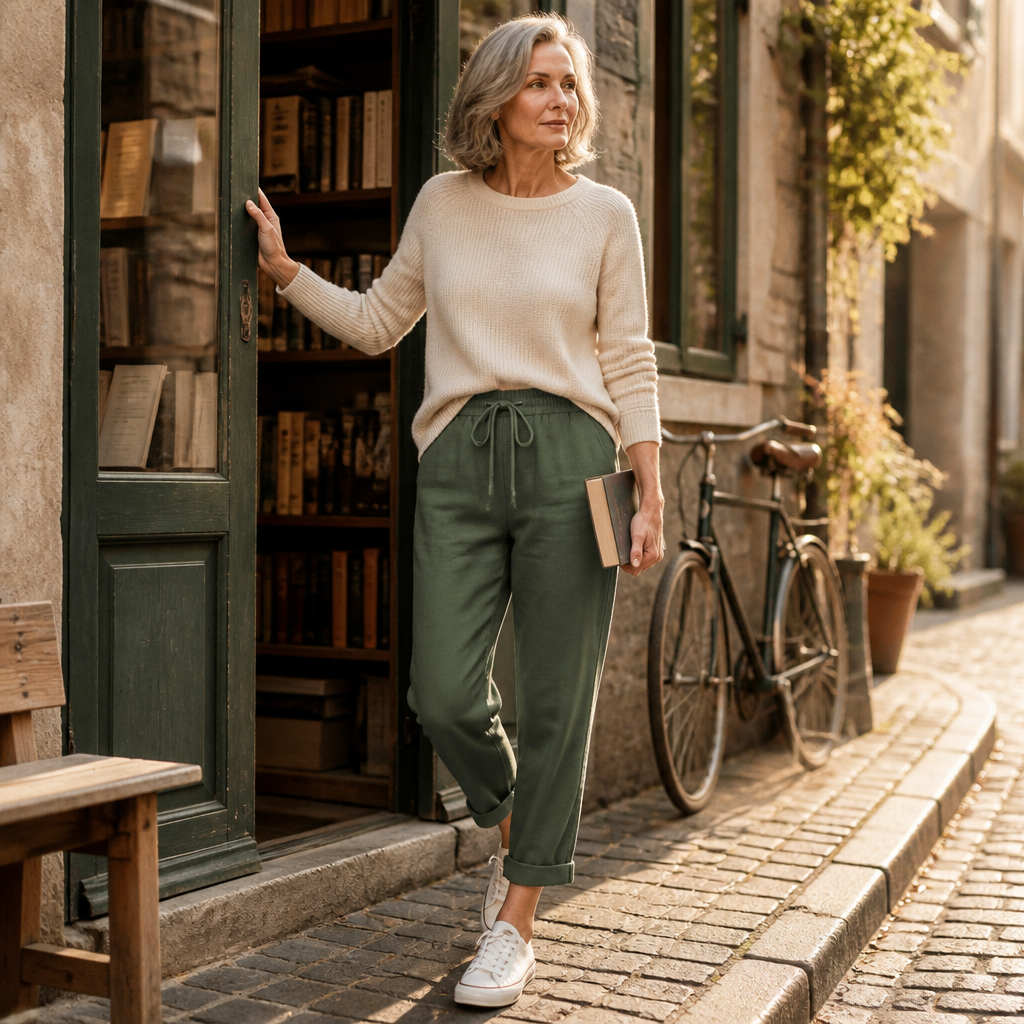 BellaSilk™ – Pantalons Tapered en Coton-Lin Détendus avec Taille Élastique à Cordon