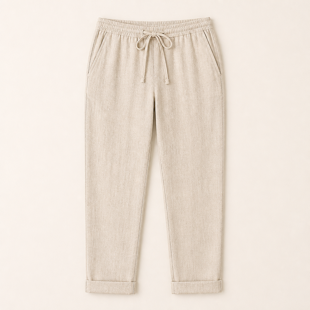 BellaSilk™ – Pantalons Tapered en Coton-Lin Détendus avec Taille Élastique à Cordon