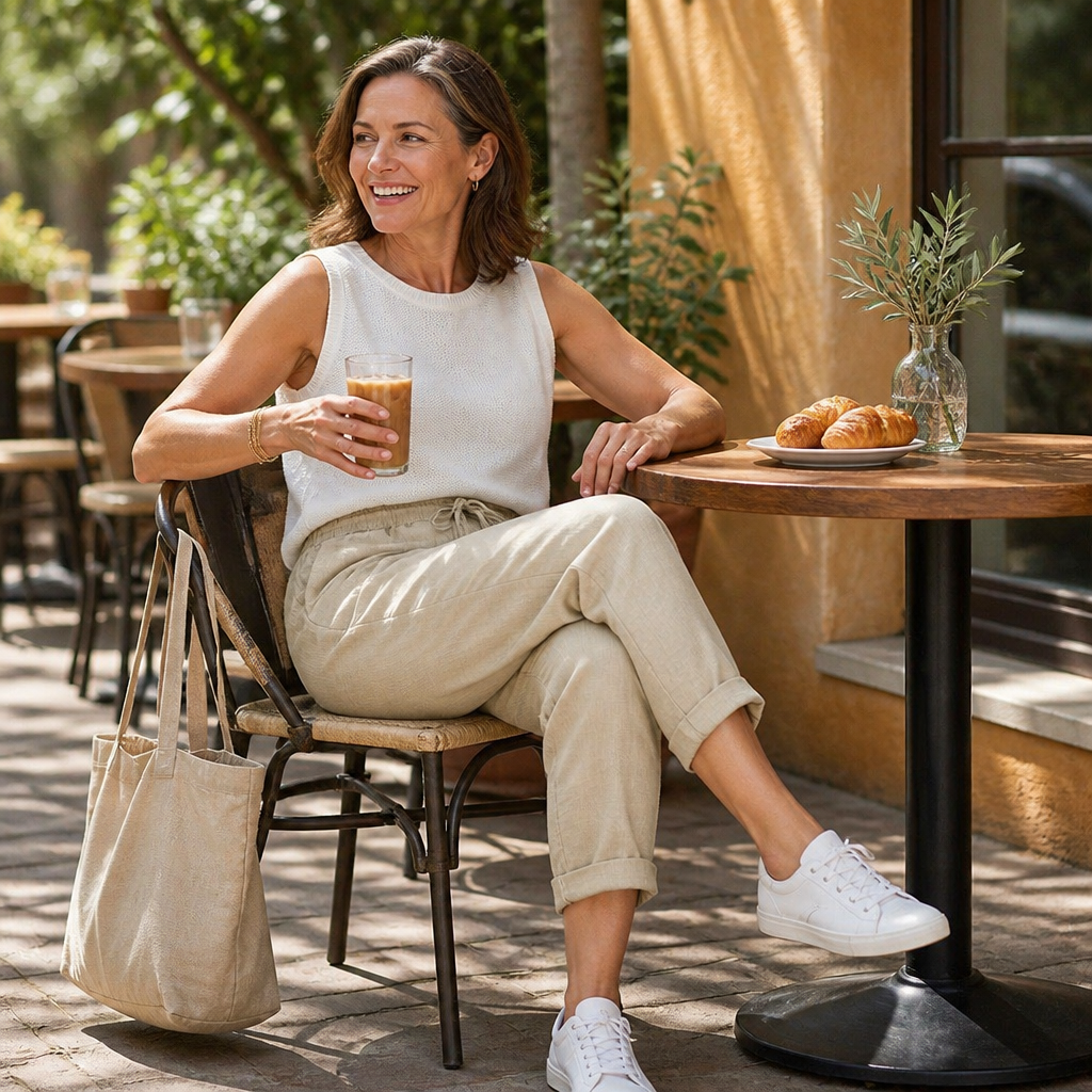 LuxeraSilk™ – Pantalon en Coton-Lin Détendu avec Cordon de Serrage et Taille Élastique