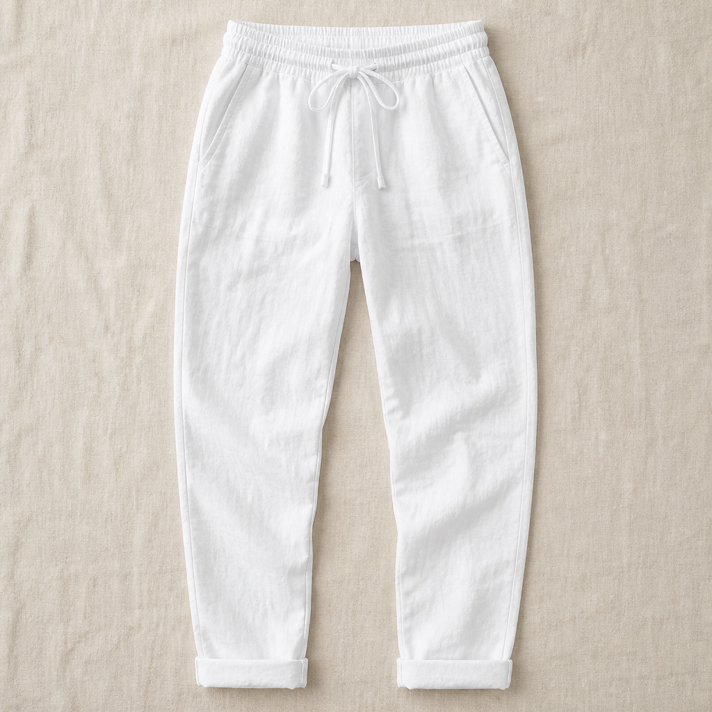 LuxeraSilk™ – Pantalon en Coton-Lin Détendu avec Cordon de Serrage et Taille Élastique