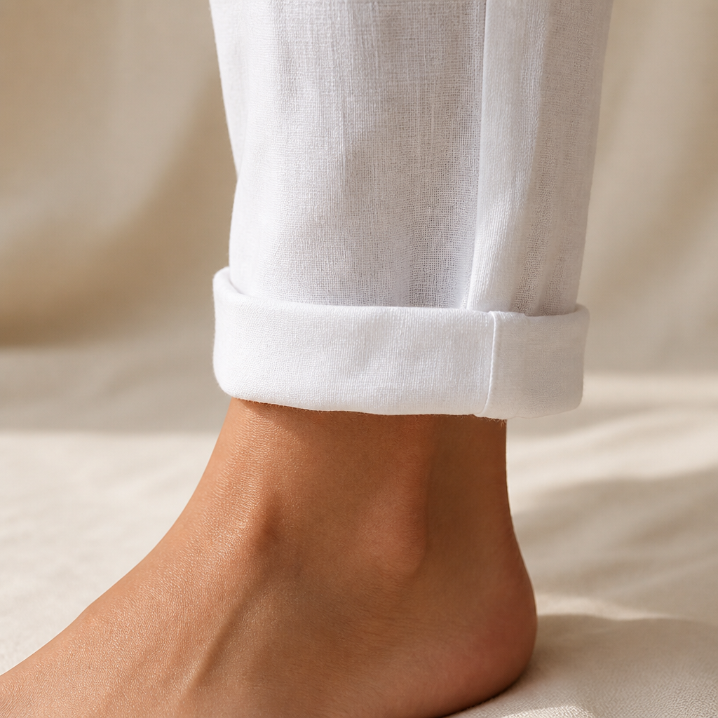 LuxeraSilk™ – Pantalon en Coton-Lin Détendu avec Cordon de Serrage et Taille Élastique
