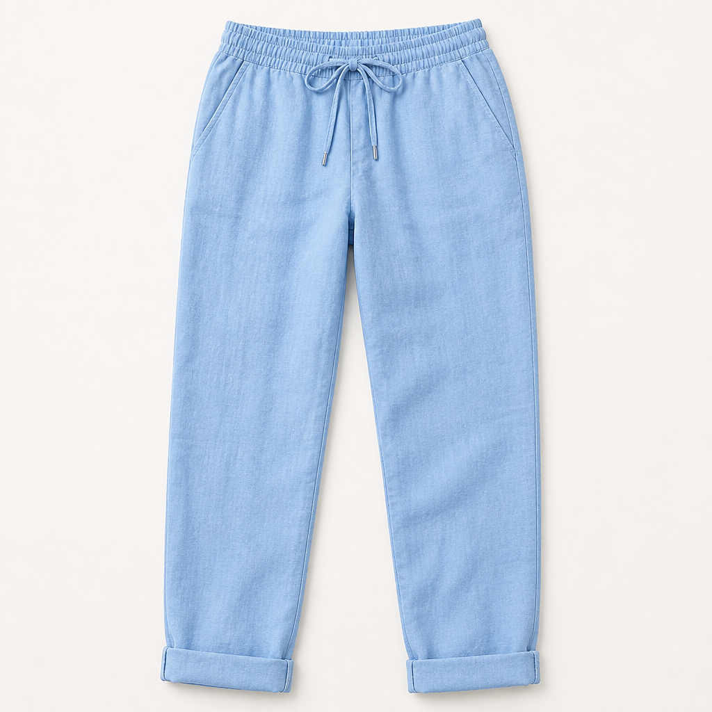 LuxeraSilk™ – Pantalon en Coton-Lin Détendu avec Cordon de Serrage et Taille Élastique