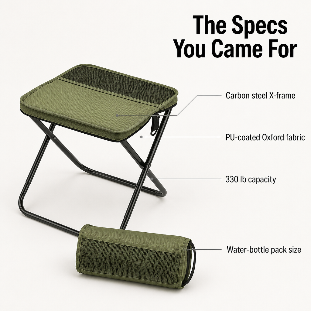 TrailEase™ — Un tabouret de 330 lb qui se plie à la taille d'une bouteille d'eau
