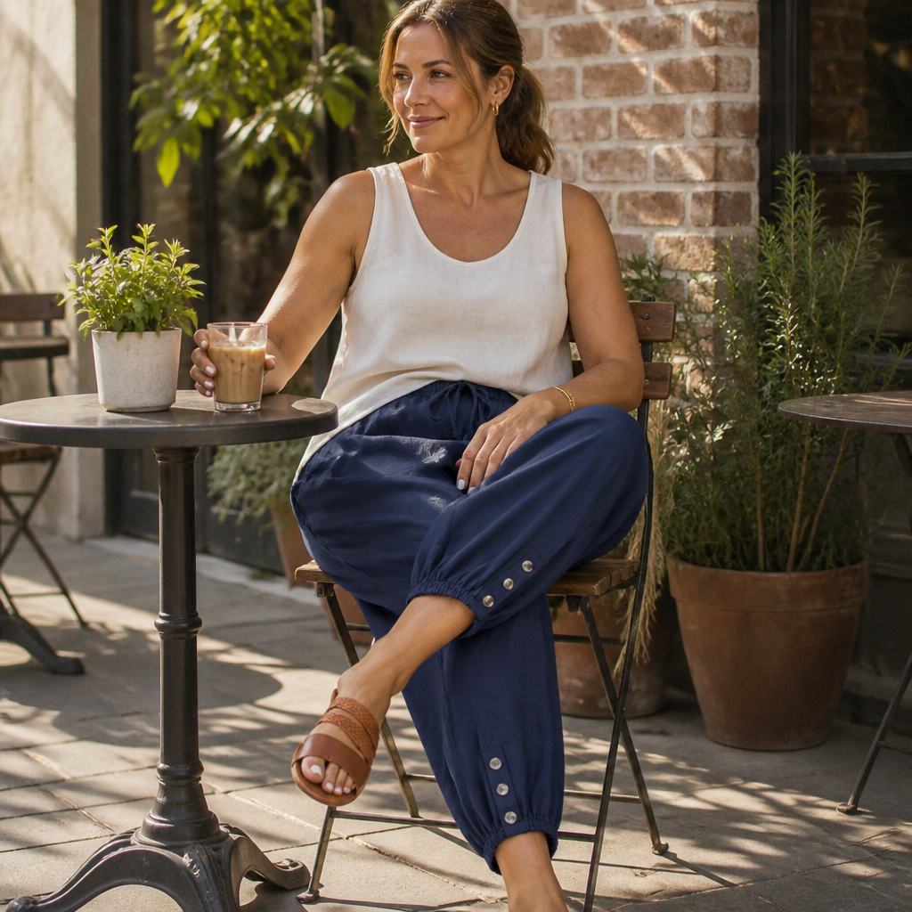 LunaEase™ – Pantalons courts en coton-lin avec ourlet à boutons
