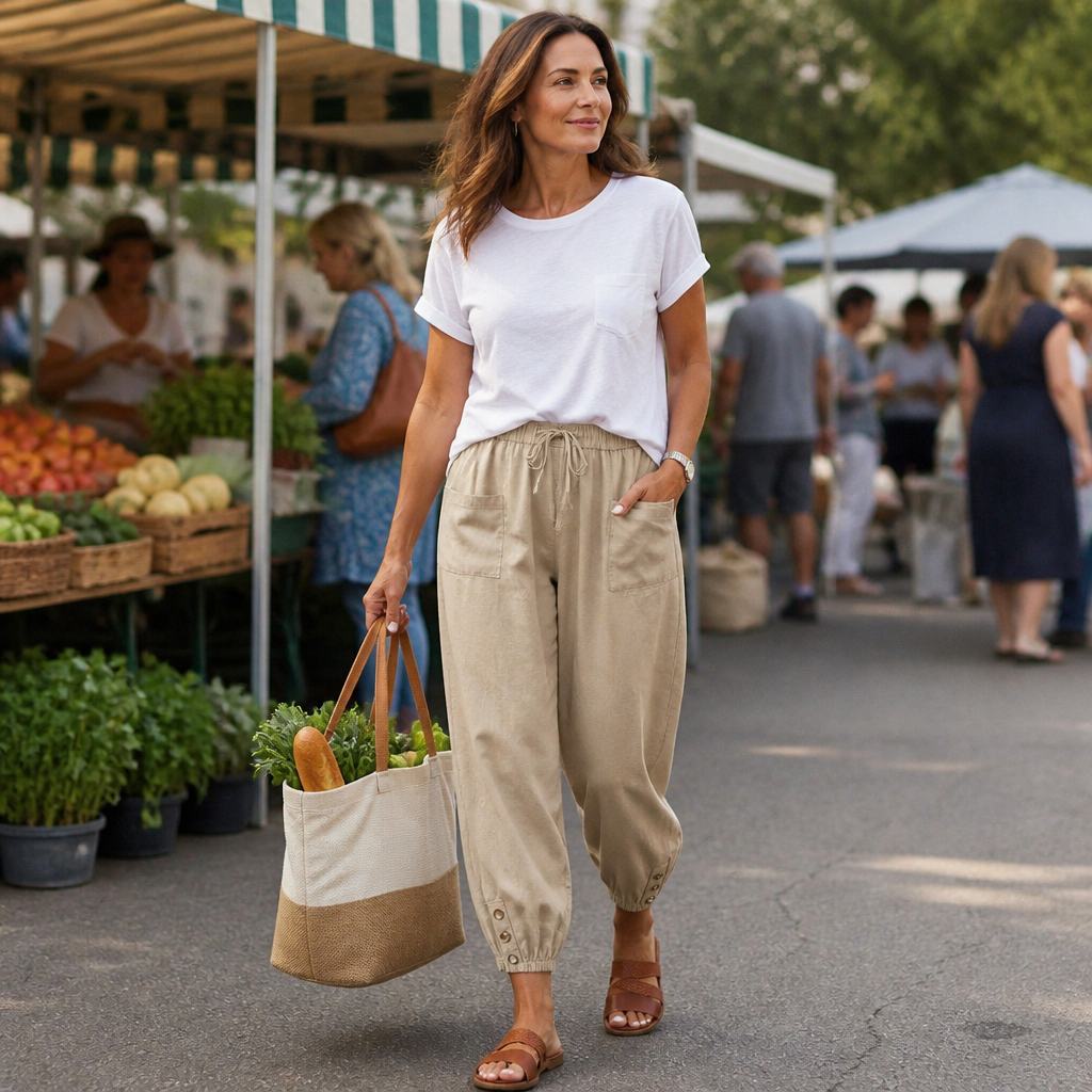 LunaEase™ – Pantalons courts en coton-lin avec ourlet à boutons