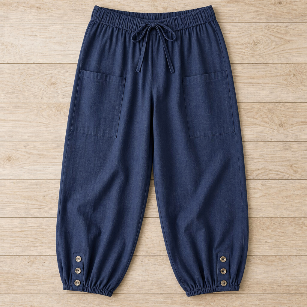 LunaEase™ – Pantalons courts en coton-lin avec ourlet à boutons
