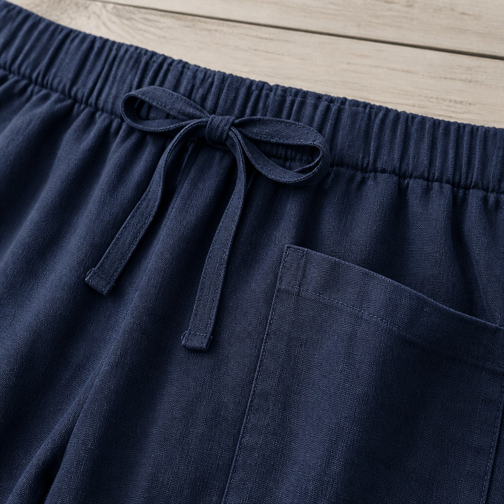 LunaEase™ – Pantalons courts en coton-lin avec ourlet à boutons