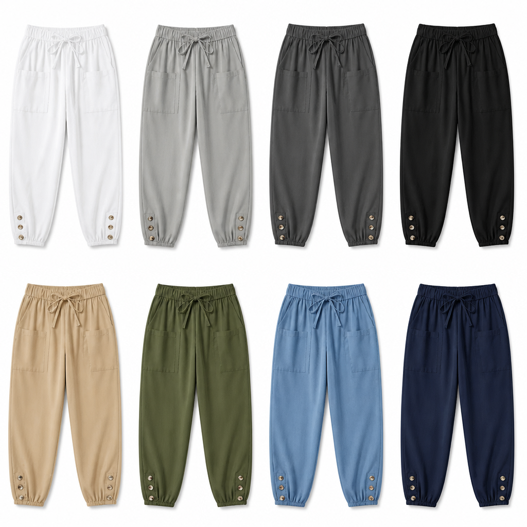 LunaEase™ – Pantalons courts en coton-lin avec ourlet à boutons