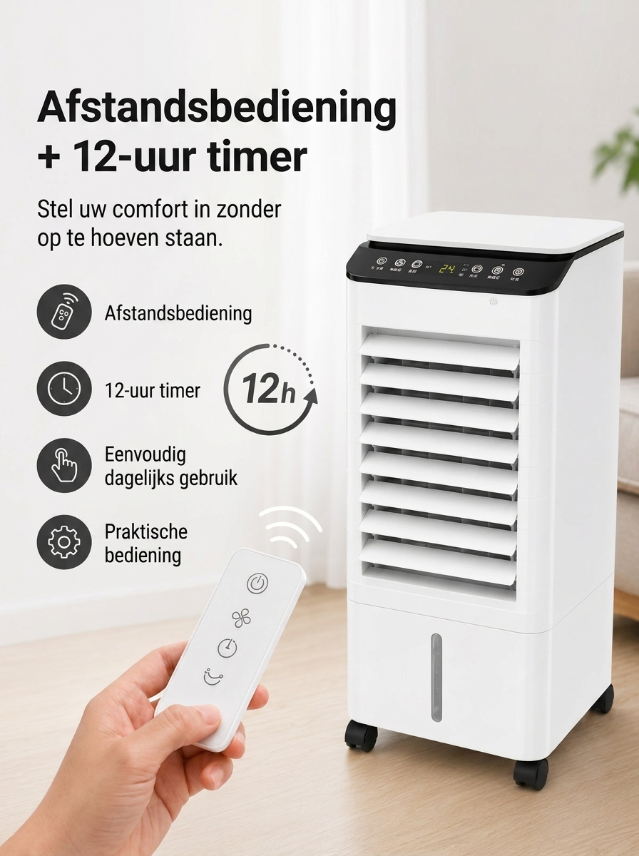 Climatiseur Mobile Portable 3-en-1 avec Réservoir d'Eau de 7L et Télécommande – Humidificateur Économe en Énergie avec Minuteur pour la Maison et le Bureau | Sansoti