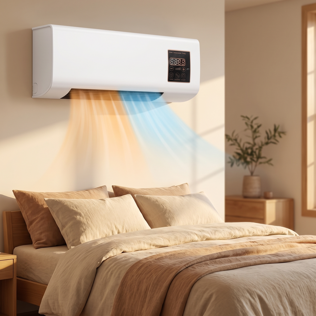 Wandairco Chambre 4-en-1 Refroidir Chauffer Ventiler Déshumidifier Affichage LCD Télécommande Minuteur 8 Heures Montage Mural Silencieux | Sansoti