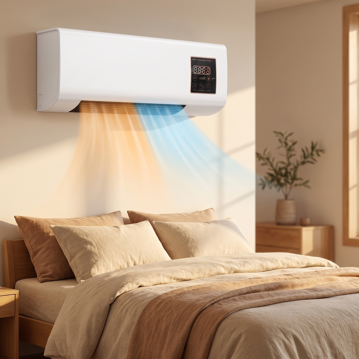 Wandairco Chambre 4-en-1 Refroidir Chauffer Ventiler Déshumidifier Affichage LCD Télécommande Minuteur 8 Heures Montage Mural Silencieux | Sansoti