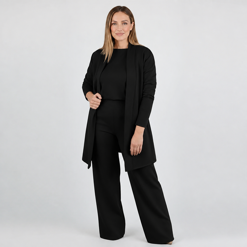 LuxeAura™ – Ensemble de salon élégant en 3 pièces avec cardigan long ouvert