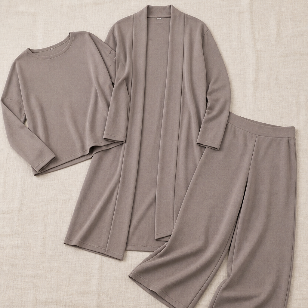 LuxeAura™ – Ensemble de salon élégant en 3 pièces avec cardigan long ouvert