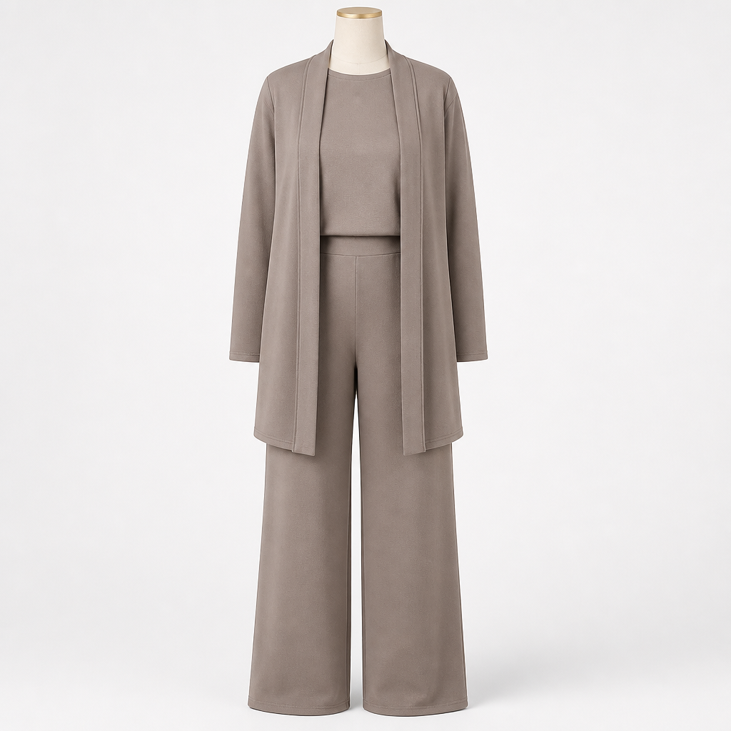 LuxeAura™ – Ensemble de salon élégant en 3 pièces avec cardigan long ouvert