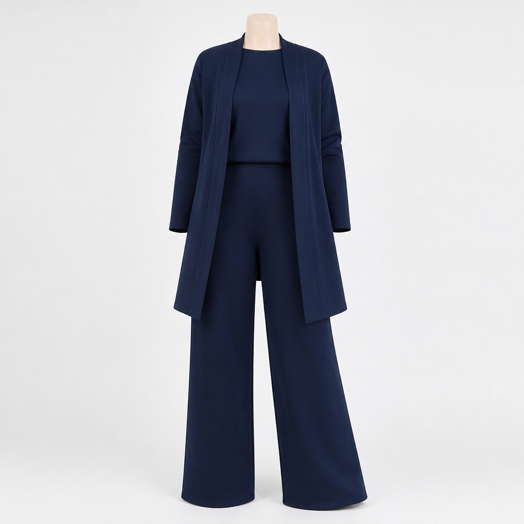 LuxeAura™ – Ensemble de salon élégant en 3 pièces avec cardigan long ouvert