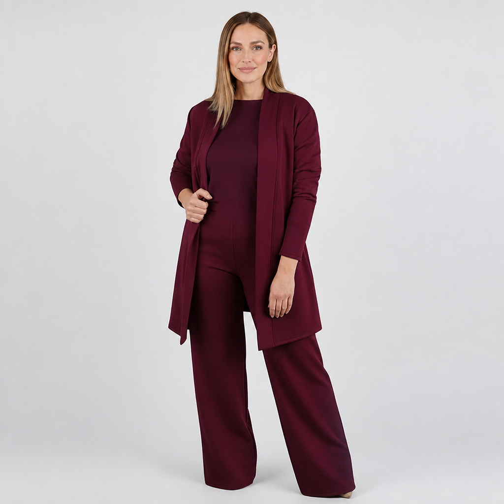 LuxeAura™ – Ensemble de salon élégant en 3 pièces avec cardigan long ouvert