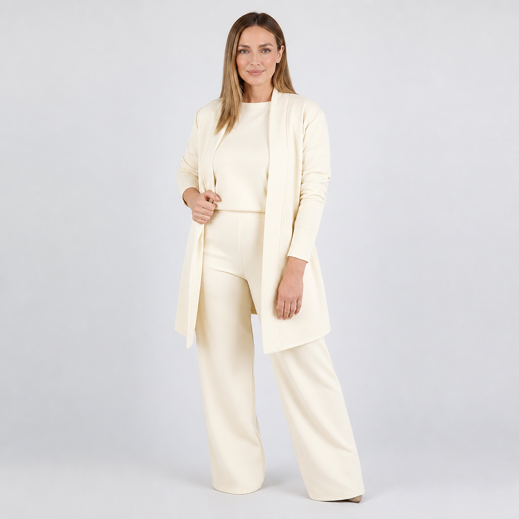LuxeAura™ – Ensemble de salon élégant en 3 pièces avec cardigan long ouvert