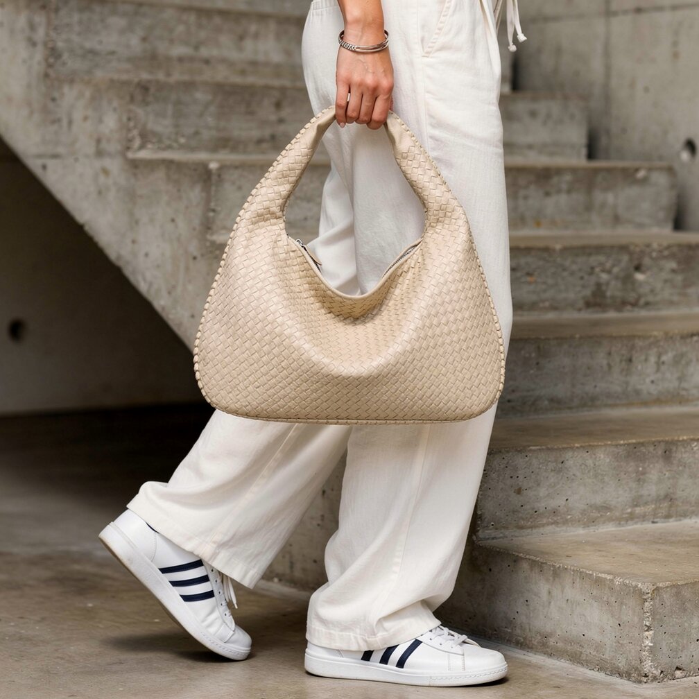 Sac Hobo en Cuir Tressé avec Fermeture Éclair | Sac à Épaule Élégant