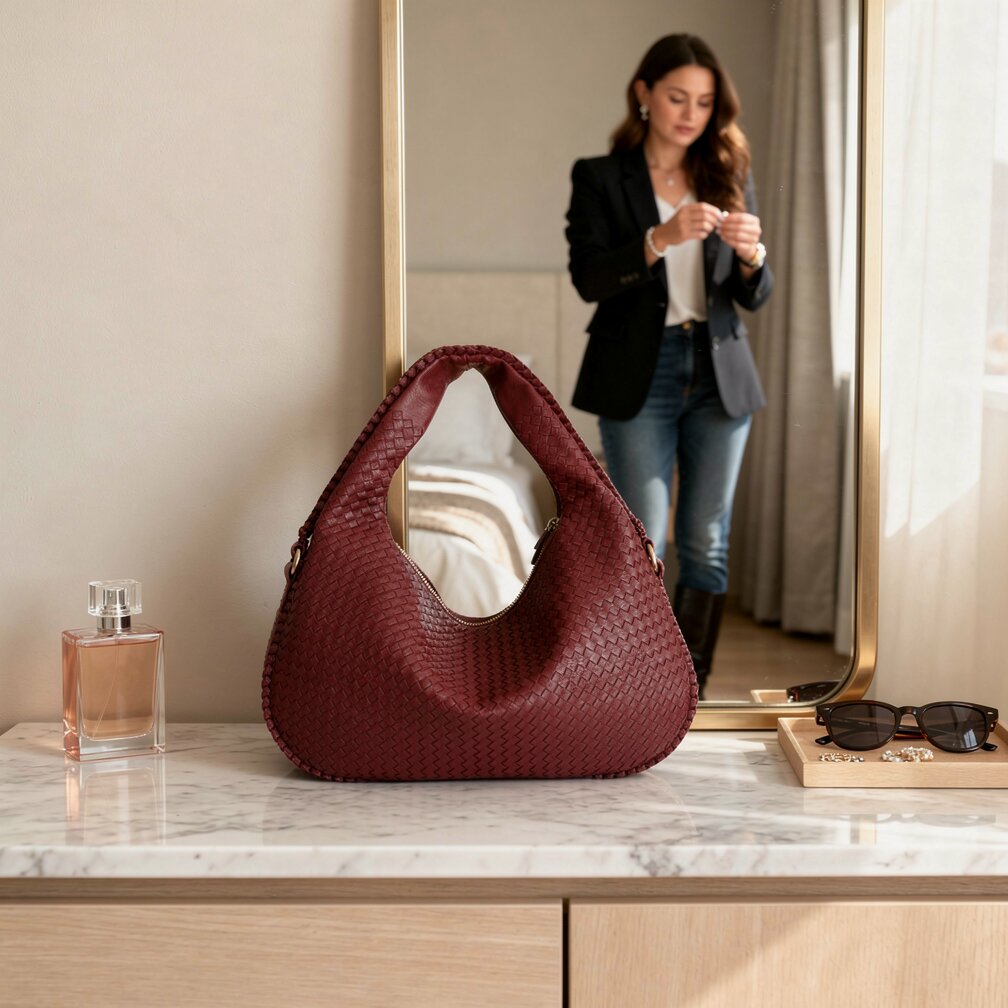 Sac Hobo en Cuir Tressé avec Fermeture Éclair | Sac à Épaule Élégant