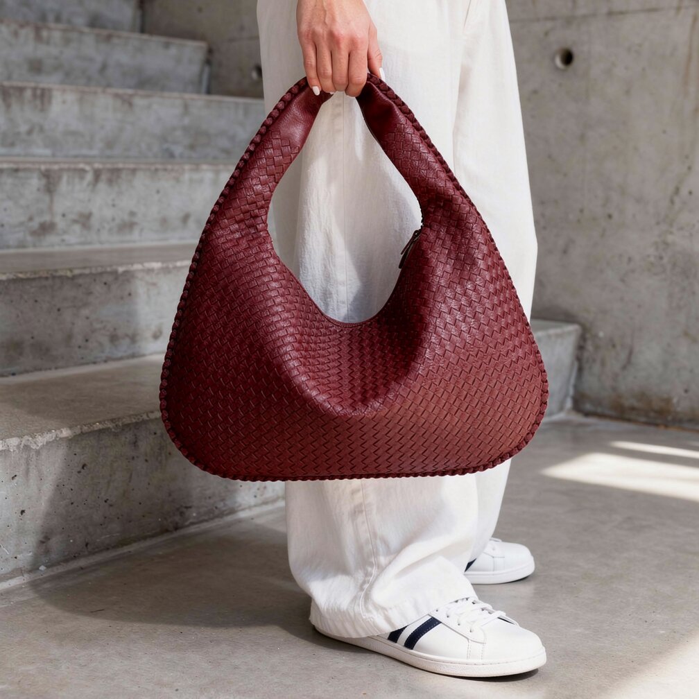 Sac Hobo en Cuir Tressé avec Fermeture Éclair | Sac à Épaule Élégant