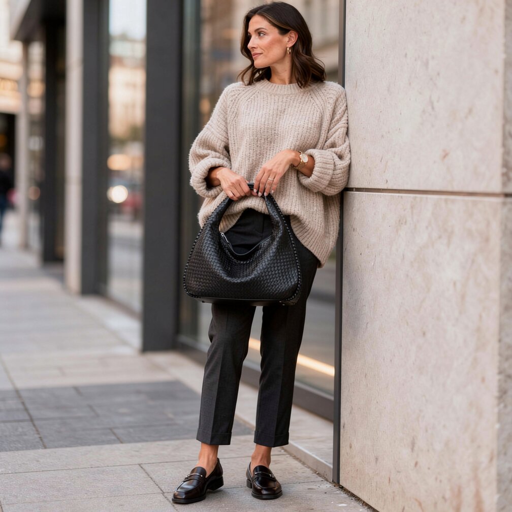Sac Hobo en Cuir Tressé avec Fermeture Éclair | Sac à Épaule Élégant