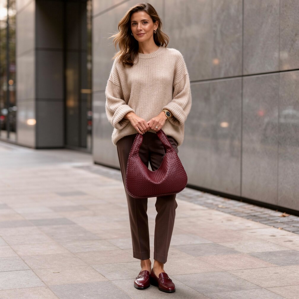 Sac Hobo en Cuir Tressé avec Fermeture Éclair | Sac à Épaule Élégant