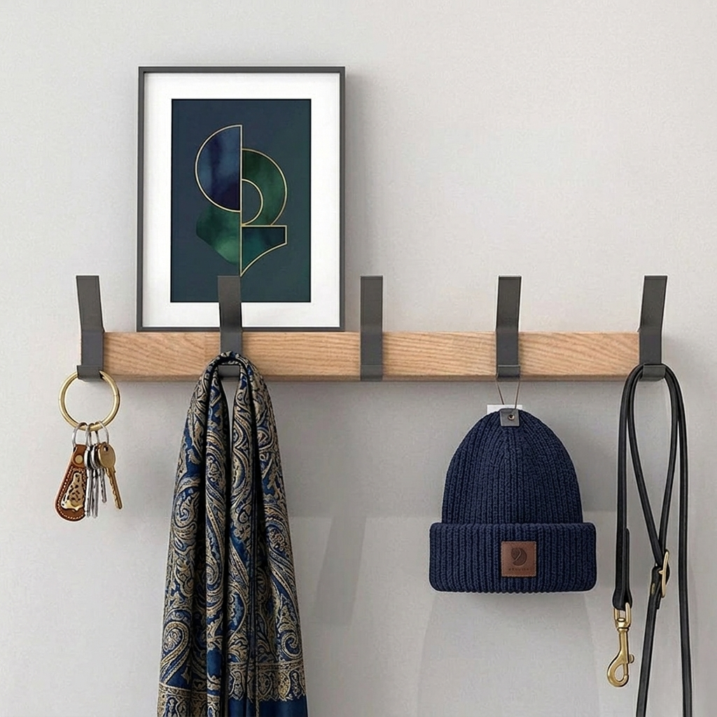 Porte-Manteau Mural Patère en Bois avec Crochets Ajustables