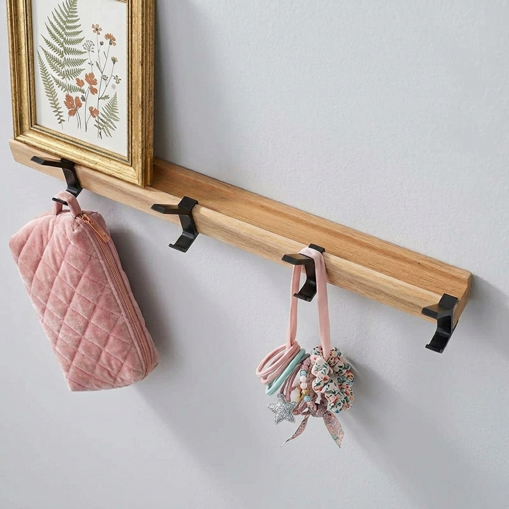 Porte-Manteau Mural Patère en Bois avec Crochets Ajustables
