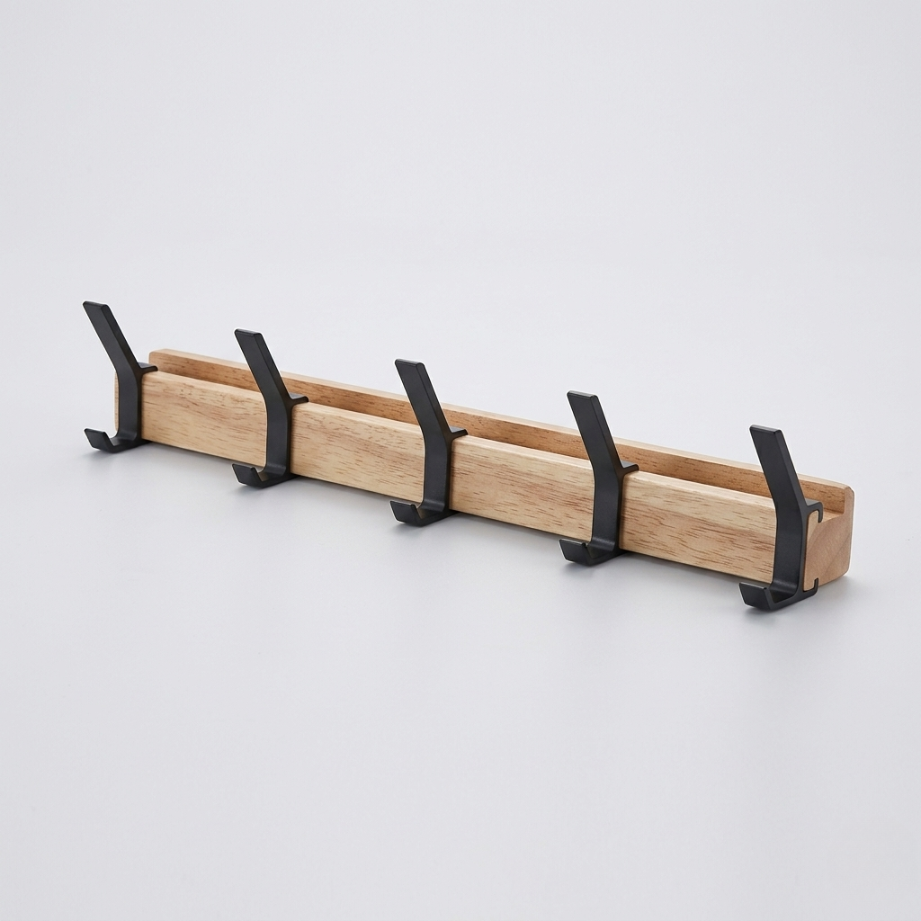 Porte-Manteau Mural Patère en Bois avec Crochets Ajustables