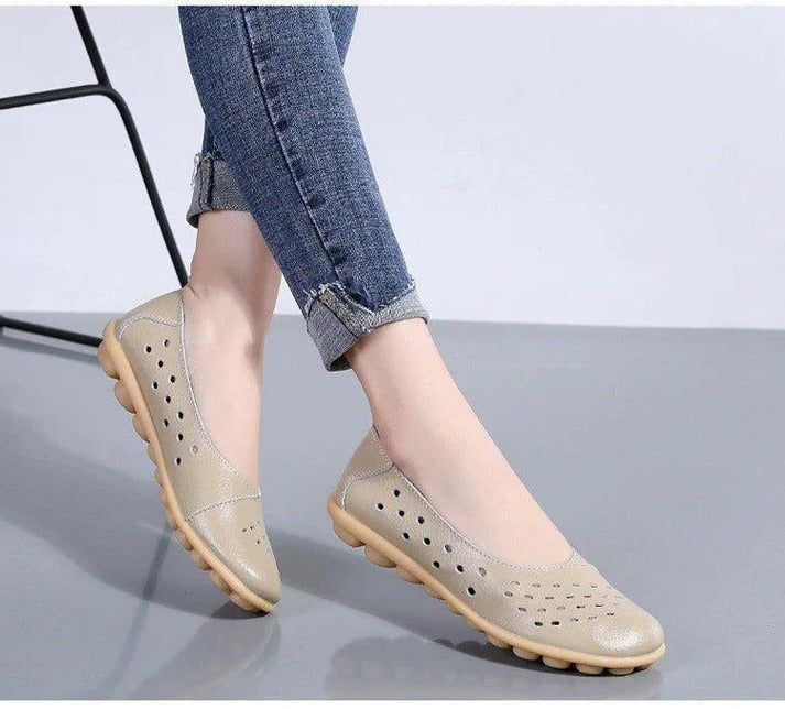 Mocassins en cuir à large coupe pour femmes avec coussin de confort