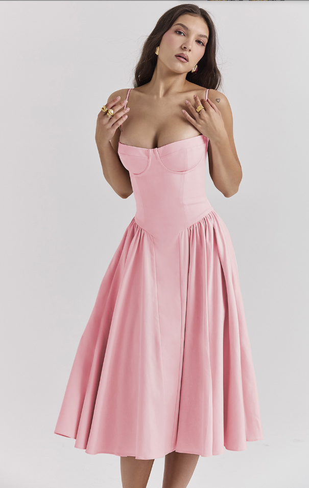 Vivi™ | Robe midi sans manches avec coupe corset