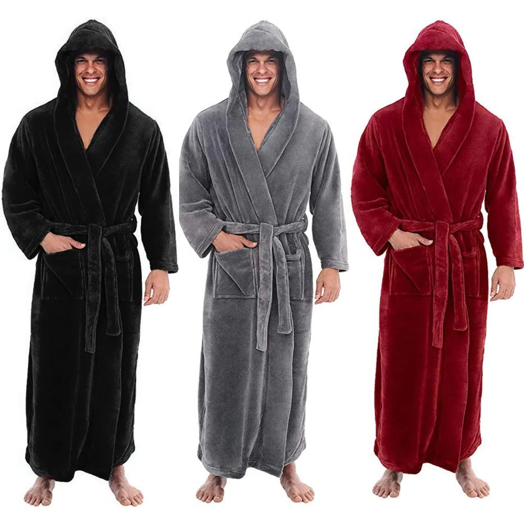 Peignoir en Fleece Doux pour Hommes avec Capuche et Poches