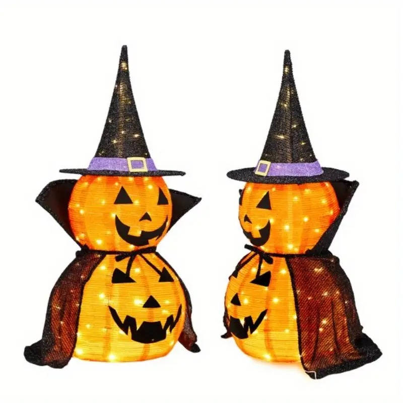 Citrouilles d'Halloween 3 pieds 2 Pack, Décorations de Citrouilles Illuminées avec Chapeau et Cape, Décorations de Citrouilles Géantes Effondrables pour Halloween en Extérieur