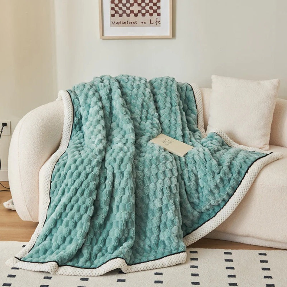 Couverture en Fleece Sherpa avec Design Bulle – Douce Couverture Chaude pour Canapé et Chambre