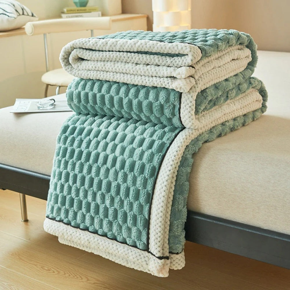 Couverture en Fleece Sherpa avec Design Bulle – Douce Couverture Chaude pour Canapé et Chambre