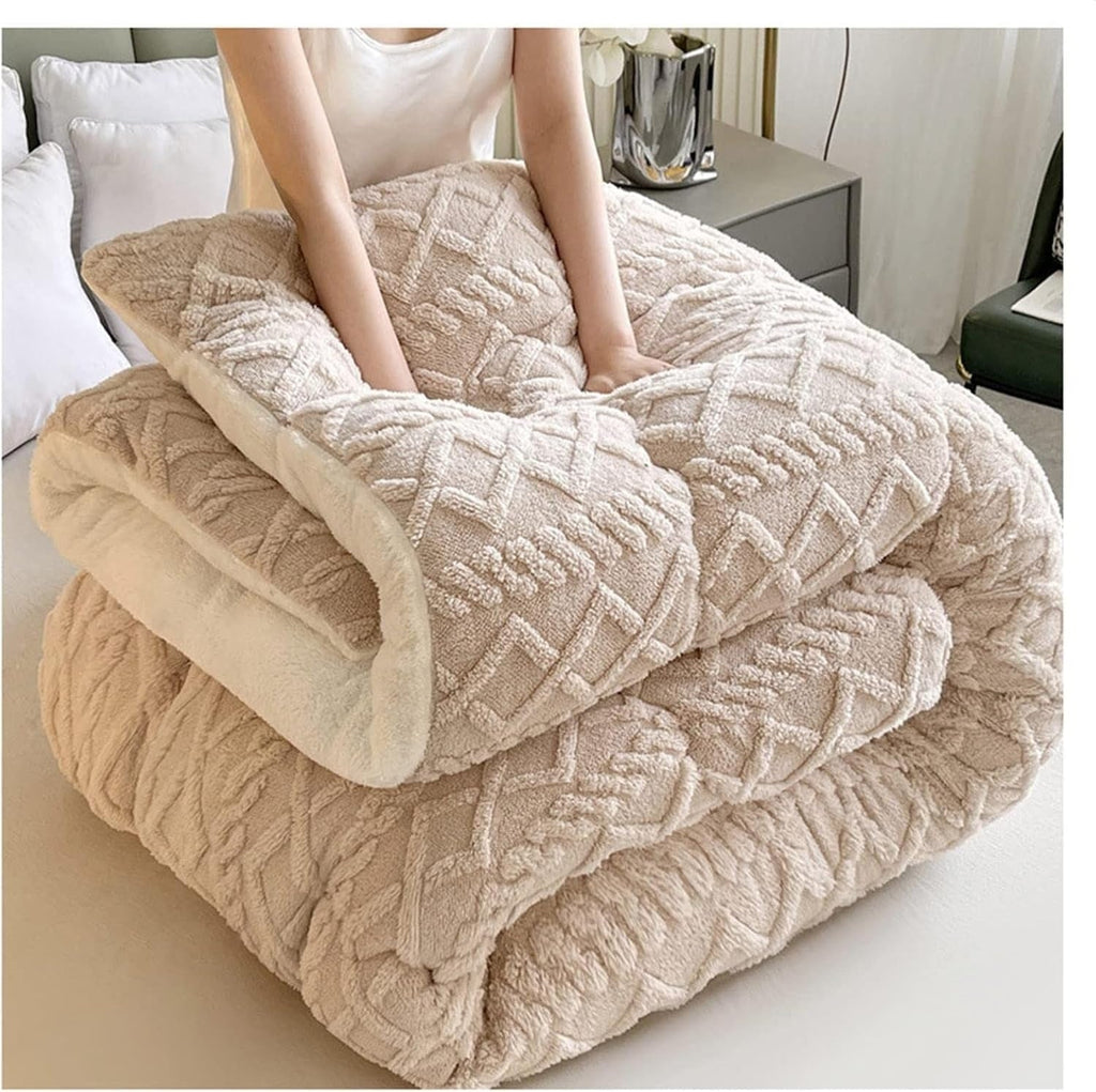 Couverture en Fleece Sherpa avec Motif Géométrique – Plaid Réversible Chaud pour Canapé et Lit
