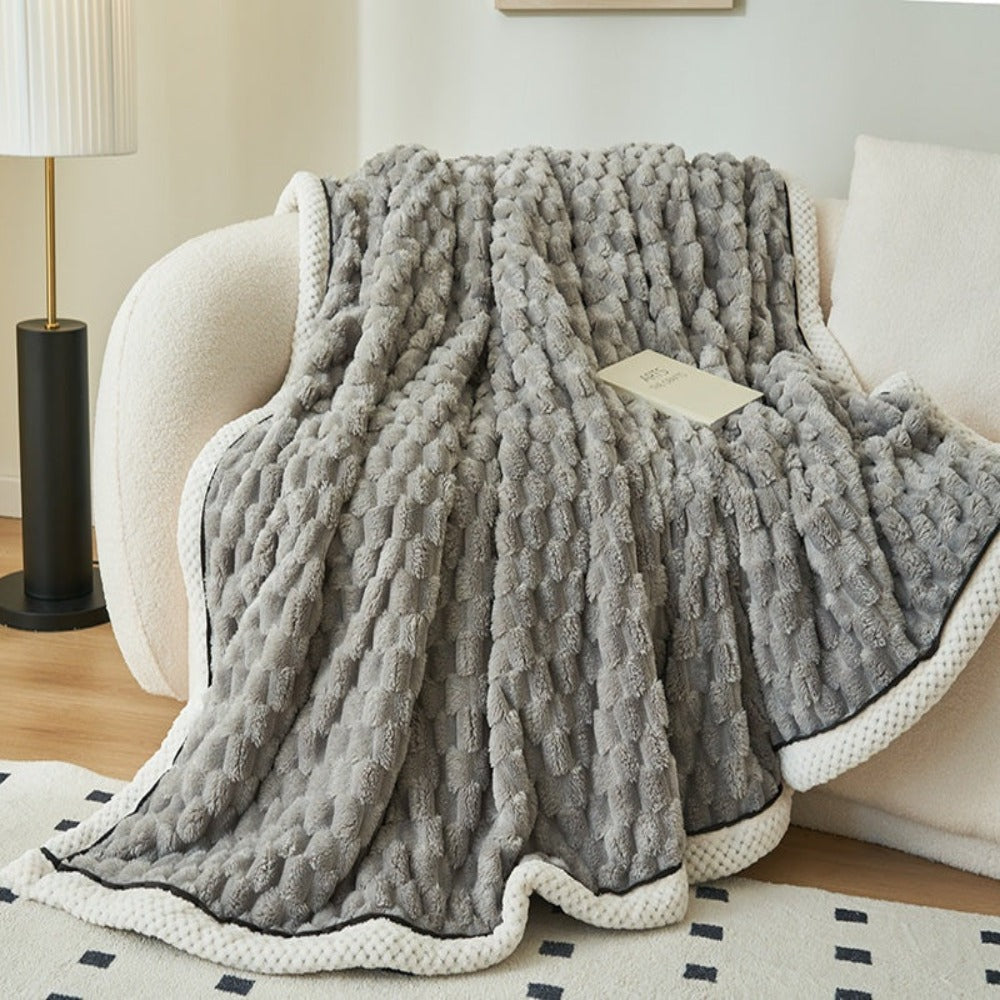 Couverture en Fleece Sherpa avec Design Bulle – Douce Couverture Chaude pour Canapé et Chambre